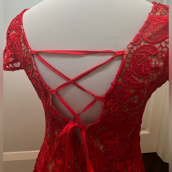 Red Lace Dress with Nude Illusion - Picture 5 of 6